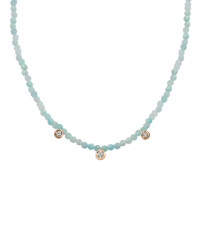 Apatite Gemstone & Three diamonds Necklace - 14K Rose Gold