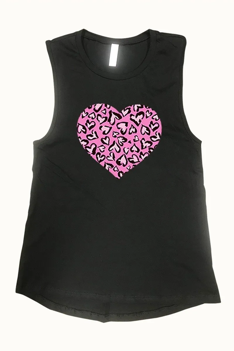 Heart 💕 Leopard Tank - Black, White or Mauve