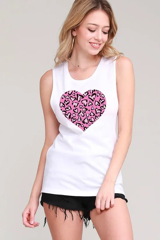 Heart 💕 Leopard Tank - Black, White or Mauve