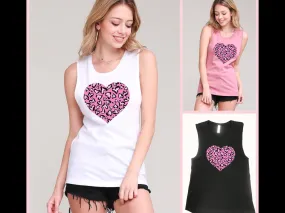 Heart 💕 Leopard Tank - Black, White or Mauve